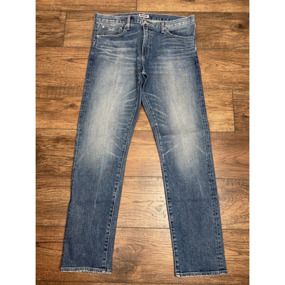 SMN USA Hunter Standard Slim Island Light Blue Distressed Denim Jeans Men 36x32